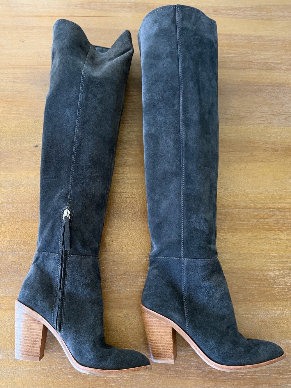 Sole Society Charcoal Suede Over-the-Knee Block Heel Boots